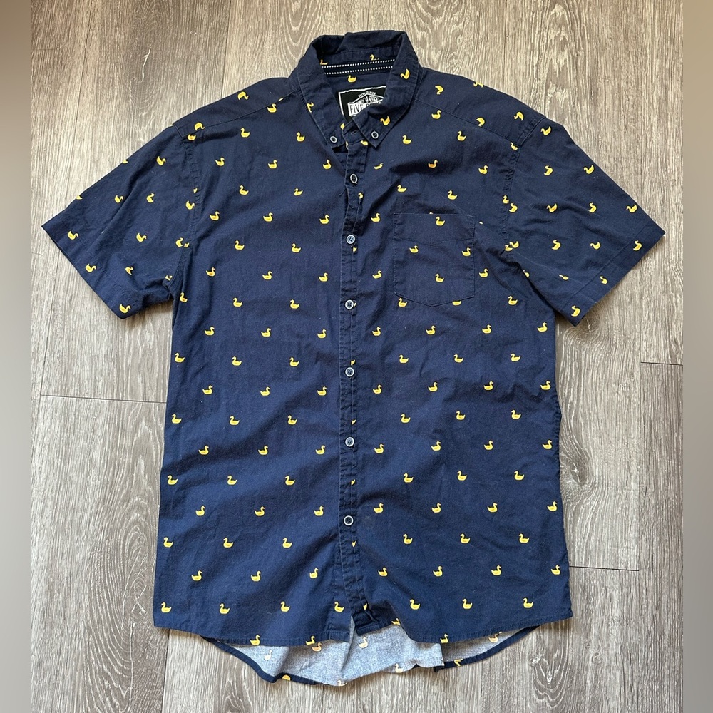 Five Points Navy and Yellow Casual Button Down Shirt L